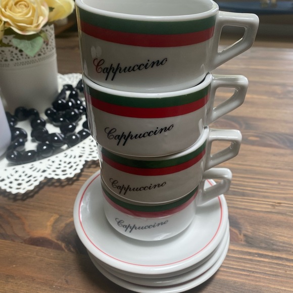 Cordon Bleu China 4 Piece Caffe Cappuccino Stackable Set Cups And Saucers - Picture 3 of 5
